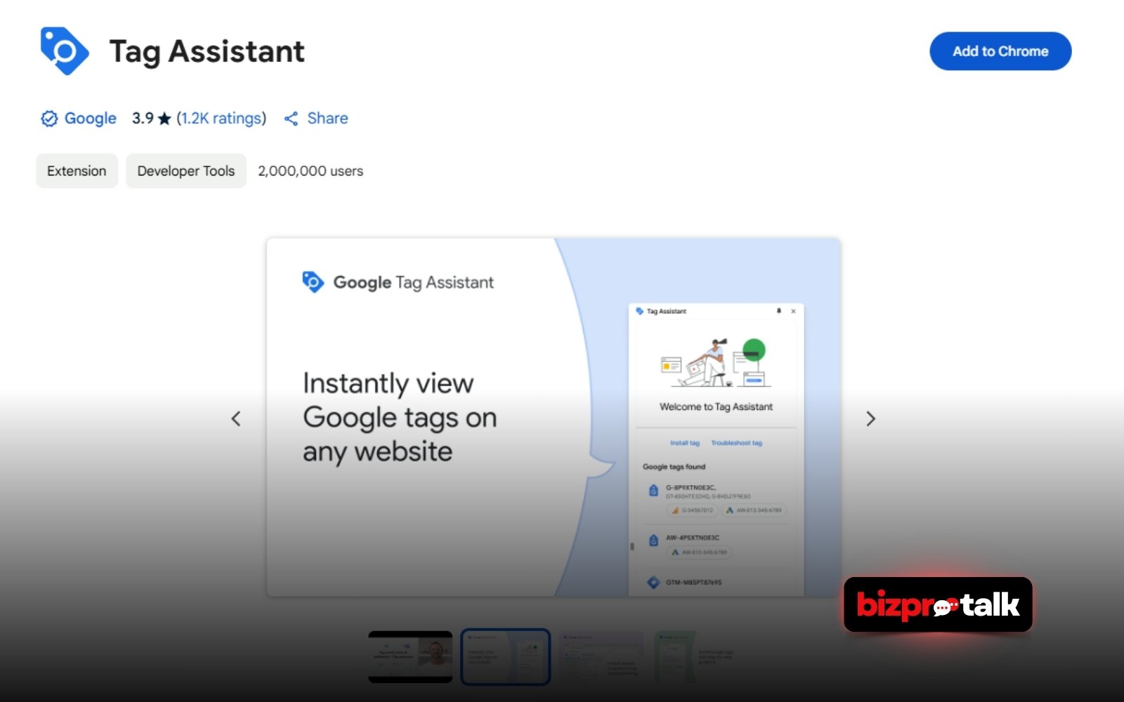 BizProTalk - Tag Assistant - Google Chrome Extension